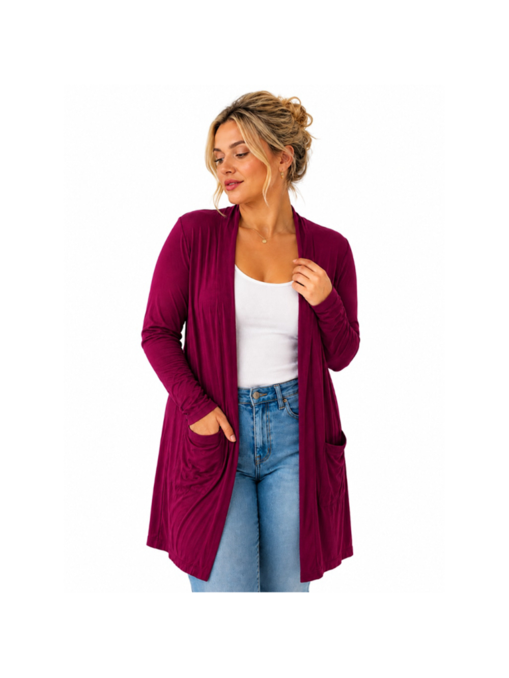 Women’s Zenana Slouchy Pocket Open Cardigan – Dark Burgundy – Size XL – NWOT